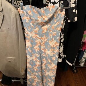 H&M Strapless Floral Jumpsuit - Light Blue and Peach